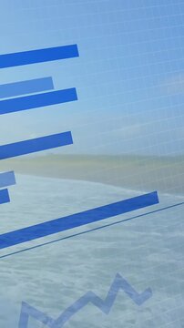 Vertical video: Playback starting, blue bars and zigzag line shifting, visualizing coastal trends