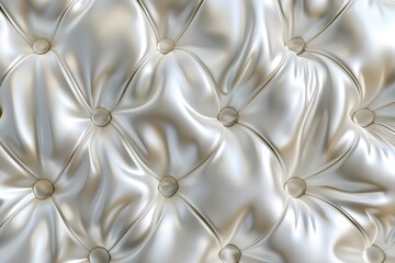 Obraz premium Close-up of a luxurious white satin upholstery with diamond tufting and pearl buttons.