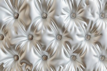 Obraz premium Elegant white tufted fabric with crystal buttons creates a luxurious background texture.