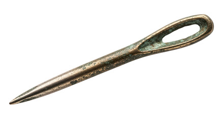 Fototapeta premium Ancient Bronze Sewing Needle Archeology Artifact on Transparent Background, PNG