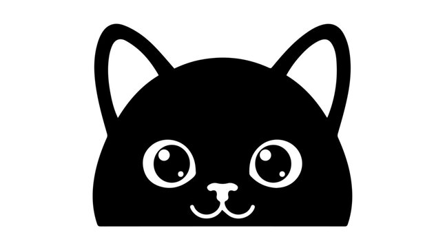 Cute cartoon black cat face with big eyes white background adorable illustration character