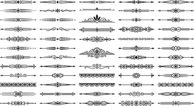 Collection of Ornate Decorative Dividers and Flourishes on a transparent Background