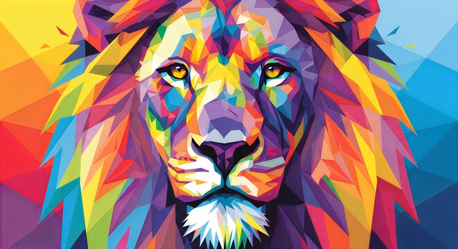 Vibrant polygons a majestic lion portrait in a colorful abstract style