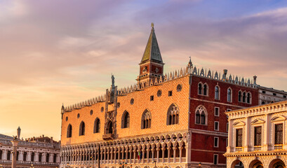 sunset evening view of the Doge's Palace on the square San Marco in Venice © Yaroslav