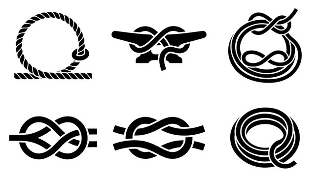 Set of various nautical knots and rope coils essential for maritime and outdoor adventures