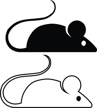 Minimalist mouse vector icons, black silhouette and line art rodent symbols, simple animal graphic set for logo design and web interface