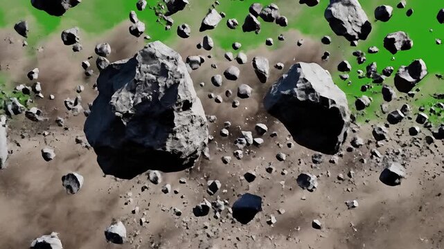 Exploding Asteroid Belt with Debris and Dust Cloud.