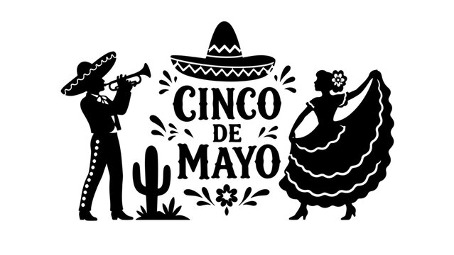 Cinco de Mayo Typography with Mexican Elements, PNG transparent background 