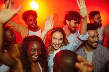 Fototapeta premium Mixed group dancing and celebrating on crowded dance floor
