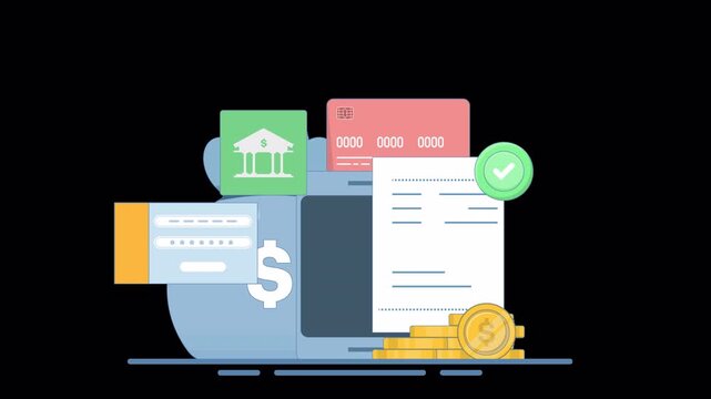 Digital finance concept with mobile payment app credit card money bag and secure login dashboard
