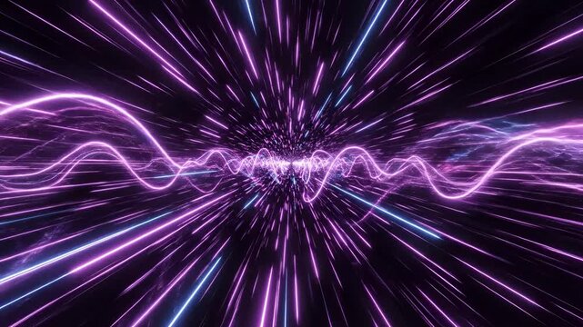 Abstract Neon Light Tunnel with Wavy Energy Trails.