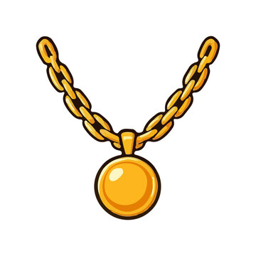 Gold Chain Necklace with Blank Round Pendant Vector Illustration