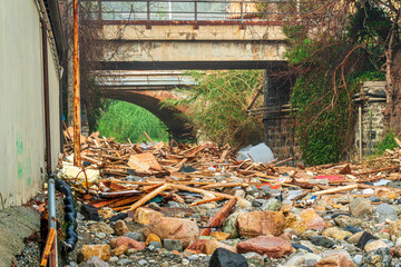 the aftermath of a powerful and devastating hurricane on a sea shore. sea coast embarkment after strong typhoon with ruins and distrustions © Yaroslav