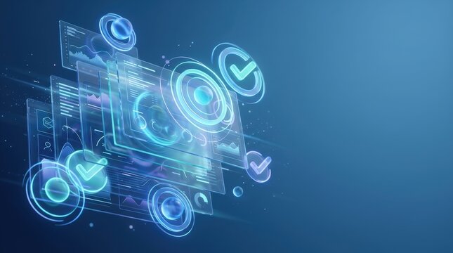 Abstract Technology Scene of Layered Translucent Dashboards