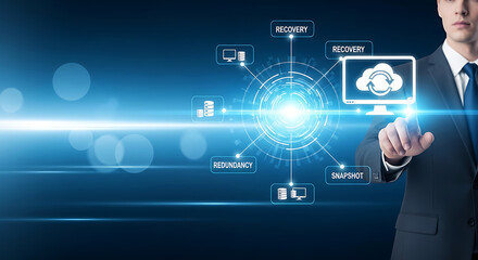 Obraz premium businessman interacting with futuristic data recovery interface high quality professional detailed modern