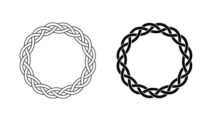 Circular celtic knot vector design showing intricate braided rope patterns in black and white line art styles for traditional decorative emblem applications © TARU STOCKPLC