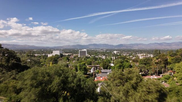 Aerial Drone Flyover Residential Neighborhood; Sherman Oaks, Southern California; USA 