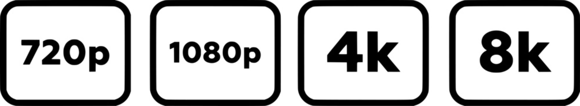 Video Resolution Quality Labels Icon Set