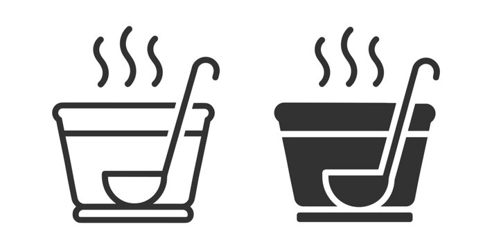 Soup bowl icon set with ladle and steam cooking food illustration on transparent background