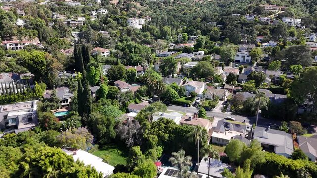 Aerial Drone Flyover Residential Neighborhood; Sherman Oaks, Southern California; USA 