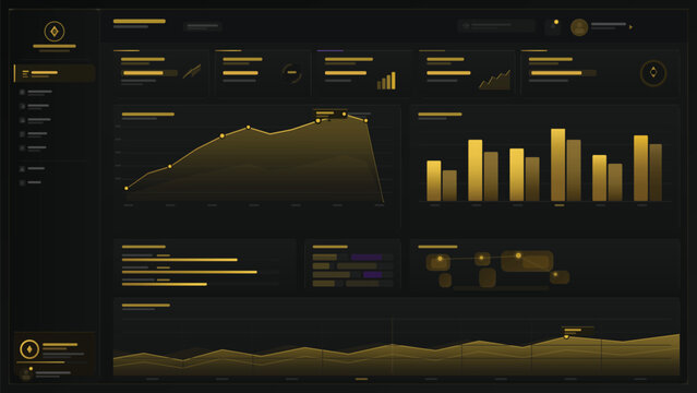 Vector art of golden graphs and charts on a for data visualization