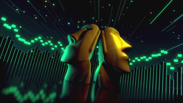 An eternal space flanked by monumental stone Moai statues for VJ sets, high-tech club visuals,  electronic music festivals, stage screens and for LED video walls