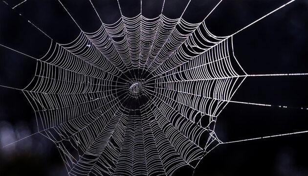 intricate spiderweb strands against a dark backdrop exhibiting a delicate almost ethereal quality with varying densities and thicknesses in the web s structure