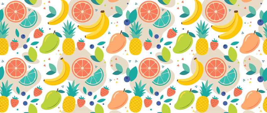 Vibrant illustration tropical fruit pattern with pineapple banana and citrus slices