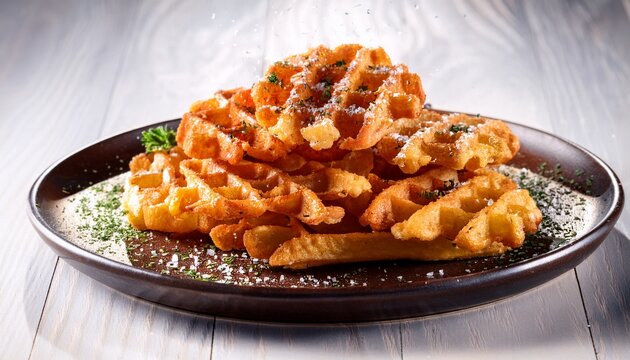 golden waffle fries with seasoning