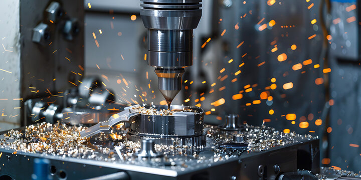 High-Detail View of Machine Tool Cutting Metal with Sparks