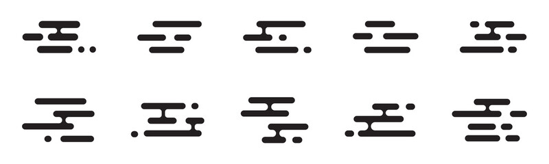 Japanese and Chinese cloud set. Asian cloud pattern. Simple black Japan or China style shapes. Traditional oriental design decorative element. Vector illustration isolated on white background. © RadheK 