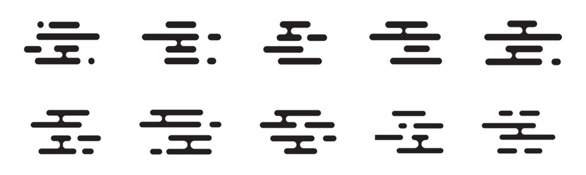 Chinese japanese cloud, asian japan clouds. Motif oriental style decoration, abstract simple black geometric graphic elements. Vector illustration.