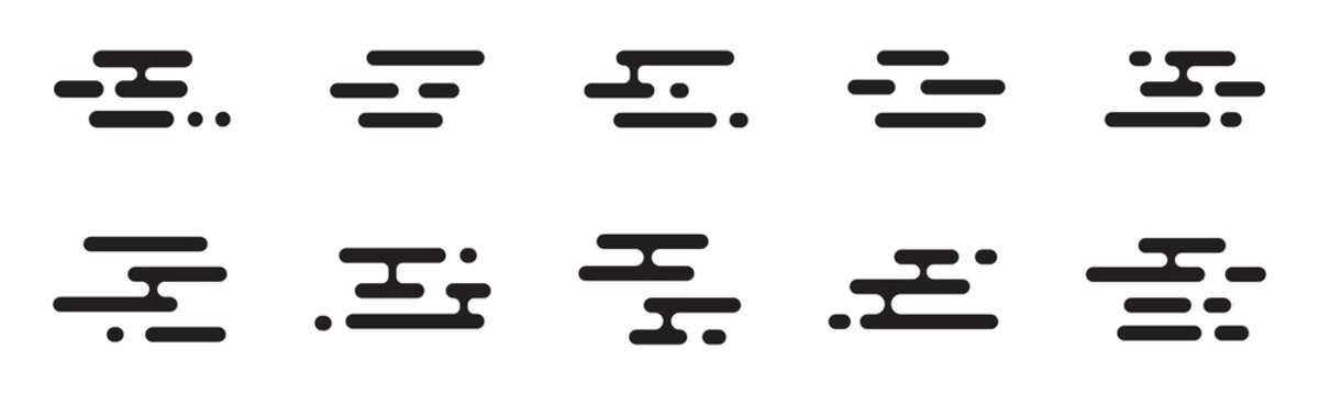 Japanese and Chinese cloud set. Asian cloud pattern. Simple black Japan or China style shapes. Traditional oriental design decorative element. Vector illustration isolated on white background.