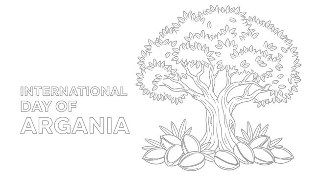 argania tree illustration with international day text high quality professional detailed