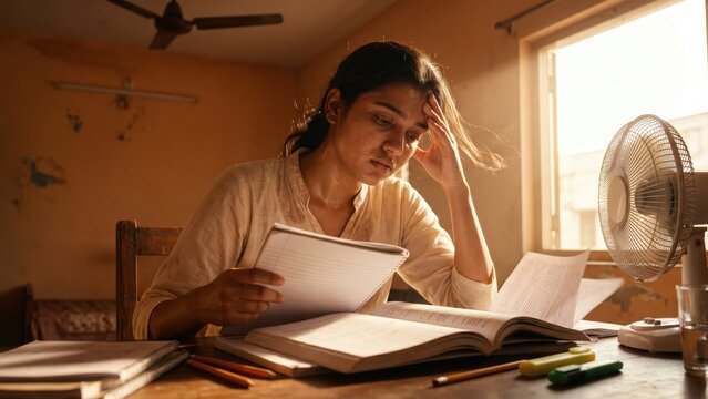 Student Studying in Heatwave &ndash; No Electricity