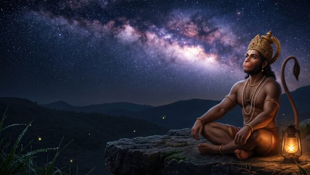 Hanuman Milky Way Night &ndash; Cosmic 4K Spiritual Wallpaper