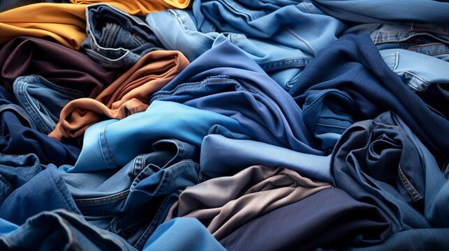 A photo of a pile of casual jeans in various colors
