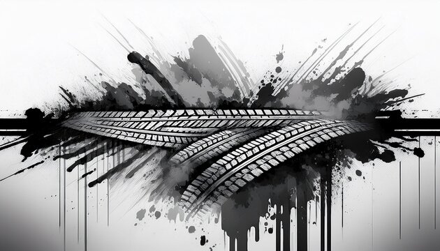 grey tire tracks splattered on white background grunge