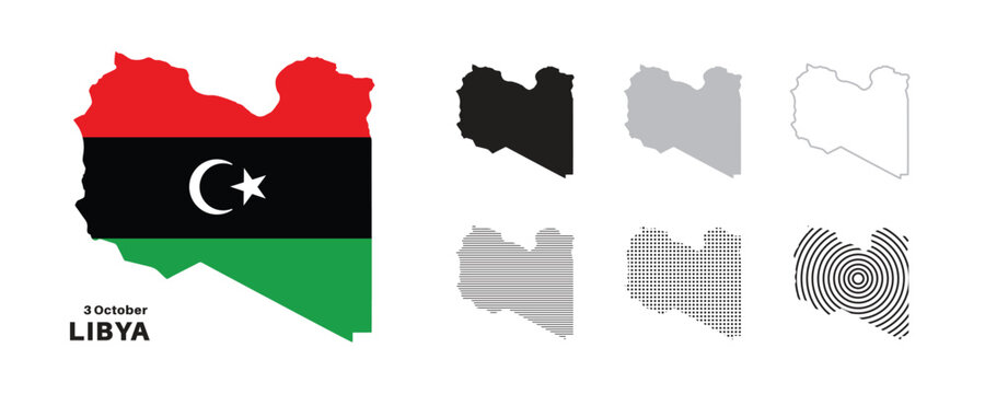 Set of isolated libya maps. libya flag overlaid with flag proportions. Maps and traveling around the world