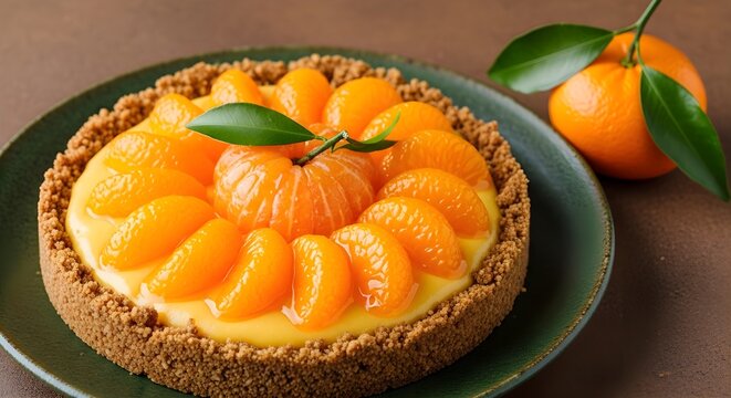 Delicious orange tart, mandarin dessert, sweet pastry, foodie delight