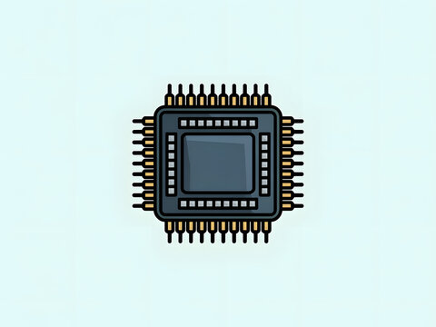 cpu, central processing unit, microchip, computer chip icon, flat vector illustration, electronic component, processor, technology, digital hardware, semiconductor, hardware engineering, tech logo