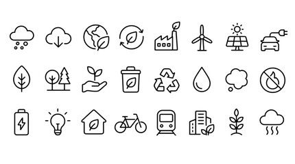 Fototapeta premium Greenhouse Gas GHG Emission Reduction Icons - 24 Climate Change Vector Icons