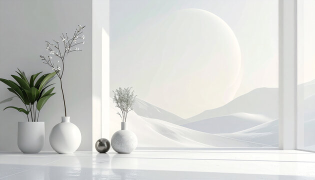 Minimalist plants and moonscape scene