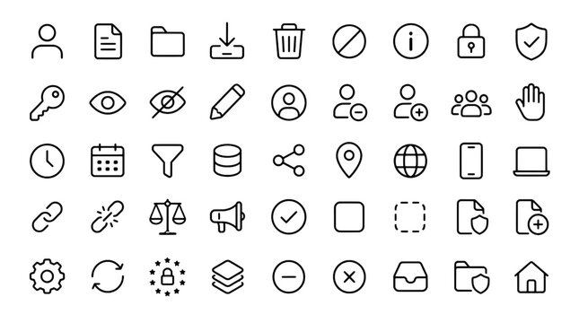 GDPR Data Subject Rights Privacy Icons - 36 Data Protection Compliance Vector Icons