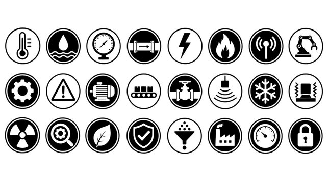 IIoT Industrial IoT Sensor Network Icons - 24 Smart Industry Vector Icons