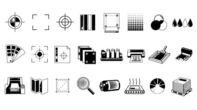 Bleed Crop Marks Registration Pasa Isaretleri - 24 Print Industry Vector Icons for Design
