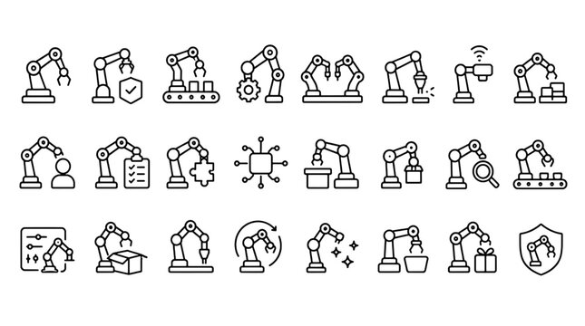 Collaborative Robot Cobot Factory Icons - 24 UI Vector Icons for Web and Mobile