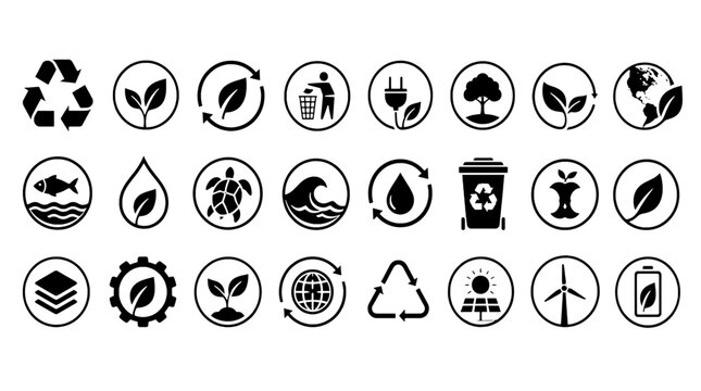 Electronic Waste Weee Recycling Icons - 24 Eco Symbol Icons for Packaging and Design
