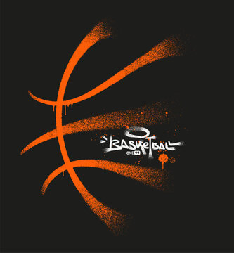Graffiti basketball illustration dynamic urban streetwear spray paint artwork for t shirt print, hip hop aesthetic, street culture design, vector graphic, grunge texture