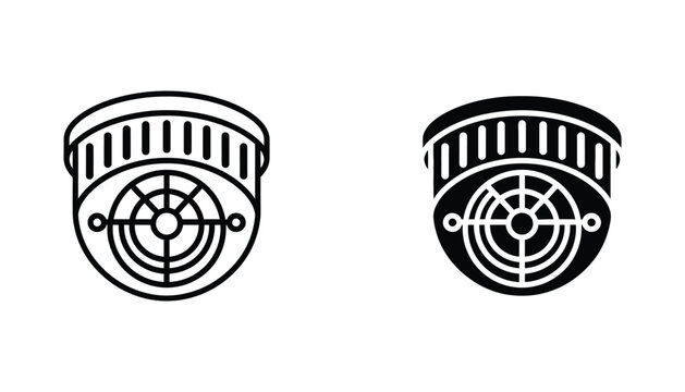 Black and white vector icons of a security camera on white background